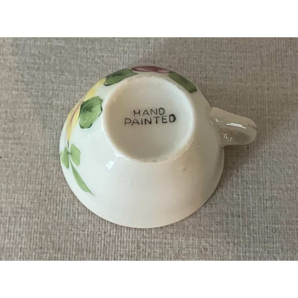 Vintage Napco Hand Painted Miniature Tea Cup w/Saucer Gold Trim - June Rose - Picture 7 of 10